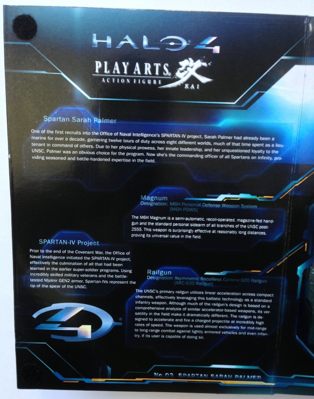 Text from Inside Cover of Halo 4 Play Arts Sarah Palmer Figure