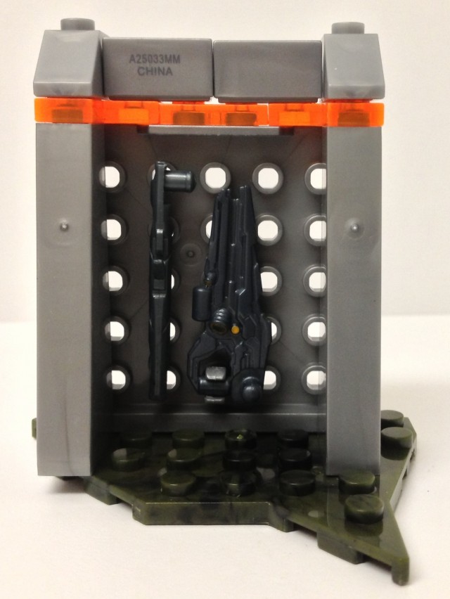 Close-Up of Halo Mega Bloks Forerunner Weapons Rack with Manufacturing Stamp