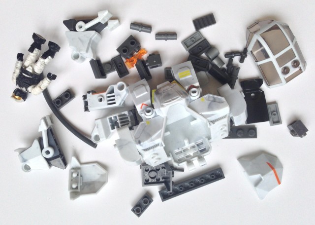 Unassembled Pieces of Halo Mega Bloks Cyclops Arctic White Version