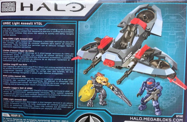 Halo Mega Bloks 97102 ONI REAP-X UNSC Light Assault VTOL Box Back