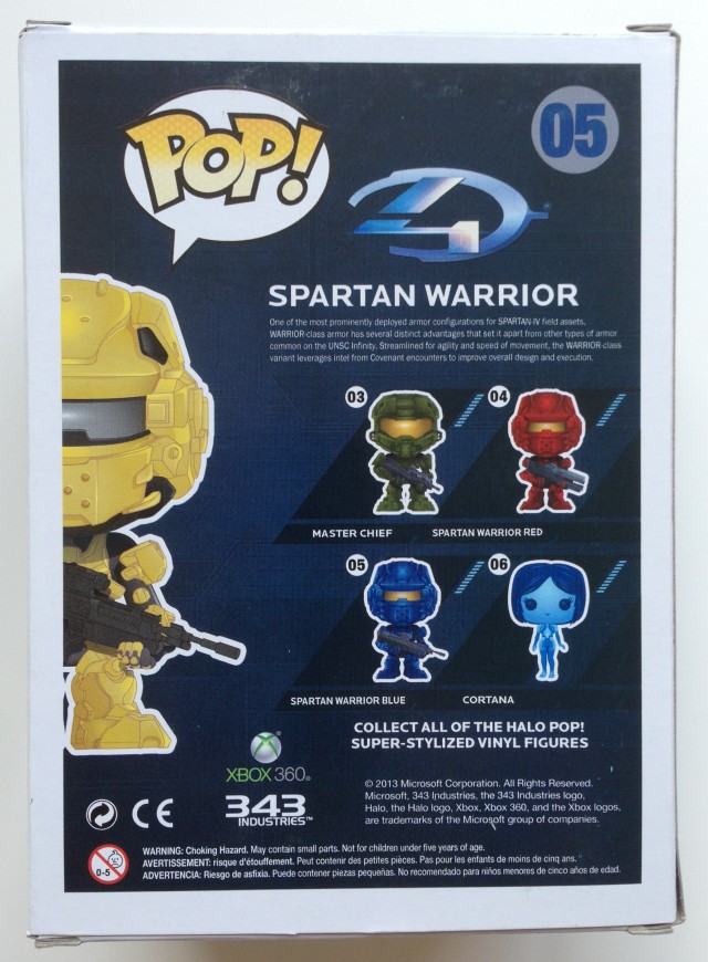 Box Back SDCC 2013 Funko Halo 4 Yellow Spartan Pop Vinyl Figure